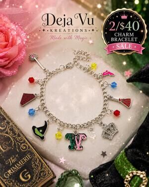 Pink Green Wicked Charm Bracelet Silver Tone